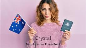  Presentation with australian - Slide deck having young-caucasian-woman-holding-australian background and a  colored foreground