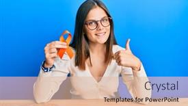  Presentation with awareness - PPT theme having young-caucasian-woman-holding-awareness background and a lemonade colored foreground