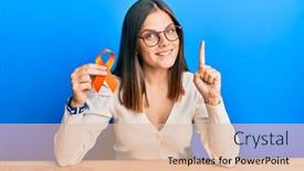  Presentation with awareness - PPT theme with young-caucasian-woman-holding-awareness background and a lemonade colored foreground