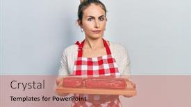  Presentation with raw meat - Slides having young-caucasian-woman-holding-board background and a coral colored foreground