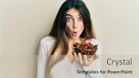  Presentation with bowl - Theme with young-caucasian-woman-holding-bowl background and a mint green colored foreground