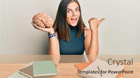  Presentation with mouth - Colorful presentation theme enhanced with young-caucasian-woman-holding-brain backdrop and a coral colored foreground