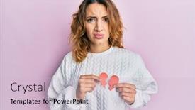  Presentation with broken heart - Slide set consisting of young-caucasian-woman-holding-broken background and a lemonade colored foreground