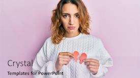  Presentation with crying heart - Colorful presentation theme enhanced with young-caucasian-woman-holding-broken backdrop and a lemonade colored foreground