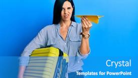  Presentation with cabin - Audience pleasing PPT layouts consisting of young-caucasian-woman-holding-cabin backdrop and a teal colored foreground