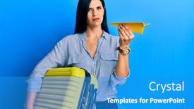  Presentation with cabin - Theme consisting of young-caucasian-woman-holding-cabin background and a teal colored foreground