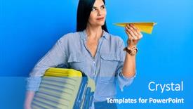  Presentation with paper bag - Colorful presentation theme enhanced with young-caucasian-woman-holding-cabin backdrop and a teal colored foreground