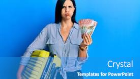  Presentation with cabin - Amazing presentation theme having young-caucasian-woman-holding-cabin backdrop and a teal colored foreground