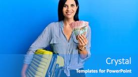  Presentation with cabin - Presentation design featuring young-caucasian-woman-holding-cabin background and a teal colored foreground