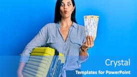  Presentation with cabin - Colorful presentation enhanced with young-caucasian-woman-holding-cabin backdrop and a teal colored foreground