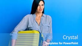  Presentation with cabin - Audience pleasing presentation theme consisting of young-caucasian-woman-holding-cabin backdrop and a teal colored foreground