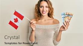  Presentation with canada flag - Theme consisting of young-caucasian-woman-holding-canada background and a mint green colored foreground