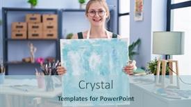  Presentation with canvas - Presentation having young-caucasian-woman-holding-canvas background and a  colored foreground