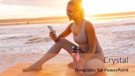  Presentation with bottle water - Audience pleasing PPT layouts consisting of young-caucasian-woman-holding-cellphone backdrop and a coral colored foreground