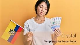  Presentation with colombia - PPT theme featuring young-caucasian-woman-holding-colombia background and a yellow colored foreground