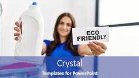 Presentation with laundry detergent - Slides featuring young-caucasian-woman-holding-detergent background and a ocean colored foreground