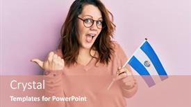  Presentation with mouth - Cool new PPT layouts with young-caucasian-woman-holding-el backdrop and a coral colored foreground