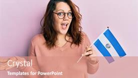  Presentation with achievement - Colorful PPT layouts enhanced with young-caucasian-woman-holding-el backdrop and a coral colored foreground