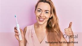  Presentation with electric - Presentation theme consisting of young-caucasian-woman-holding-electric background and a coral colored foreground