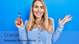  Presentation with holding hands - Slide set having young-caucasian-woman-holding-electronic background and a light blue colored foreground