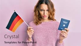  Presentation with negative - Slide set featuring young-caucasian-woman-holding-germany background and a soft green colored foreground