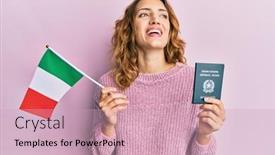  Presentation with italy - Presentation theme having young-caucasian-woman-holding-italy background and a soft green colored foreground