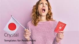  Presentation with japan flag - Slide deck enhanced with young-caucasian-woman-holding-japan background and a soft green colored foreground