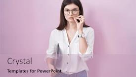  Presentation with lips mouth - PPT theme enhanced with young-caucasian-woman-holding-laptop background and a soft green colored foreground