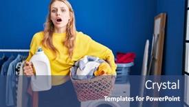  Presentation with china laundry - Slides having young-caucasian-woman-holding-laundry background and a ocean colored foreground