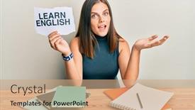  Presentation with learn - Cool new slides with young-caucasian-woman-holding-learn backdrop and a coral colored foreground