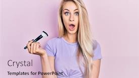  Presentation with makeup - Slide deck enhanced with young-caucasian-woman-holding-makeup background and a  colored foreground
