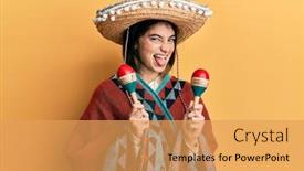  Presentation with tongue - Presentation design having young-caucasian-woman-holding-mexican background and a yellow colored foreground
