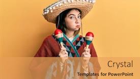  Presentation with puffing - Presentation theme consisting of young-caucasian-woman-holding-mexican background and a yellow colored foreground