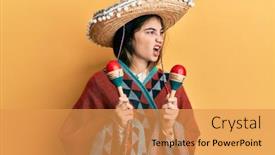  Presentation with mexican - Colorful presentation design enhanced with young-caucasian-woman-holding-mexican backdrop and a yellow colored foreground