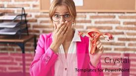  Presentation with pain - Slides enhanced with young-caucasian-woman-holding-model background and a coral colored foreground