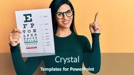  Presentation with eyesight - Theme consisting of young-caucasian-woman-holding-optometry background and a ocean colored foreground