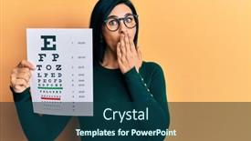  Presentation with optometry - Beautiful slides featuring young-caucasian-woman-holding-optometry backdrop and a ocean colored foreground