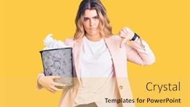  Presentation with bin - Amazing slide set having young-caucasian-woman-holding-paper backdrop and a yellow colored foreground