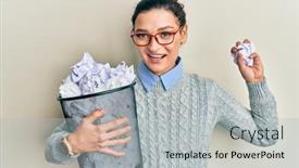  Presentation with bin - Slide set having young-caucasian-woman-holding-paper background and a light gray colored foreground