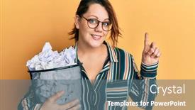  Presentation with bin - PPT layouts enhanced with young-caucasian-woman-holding-paper background and a ocean colored foreground
