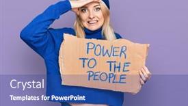  Presentation with angry people - Slide set enhanced with young-caucasian-woman-holding-power background and a ocean colored foreground