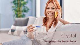  Presentation with pregnancy - Presentation having young-caucasian-woman-holding-pregnancy background and a soft green colored foreground