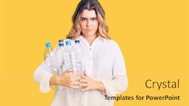  Presentation with plastic recycling - Theme consisting of young-caucasian-woman-holding-recycling background and a yellow colored foreground