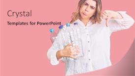  Presentation with plastic recycling - Audience pleasing presentation design consisting of young-caucasian-woman-holding-recycling backdrop and a coral colored foreground