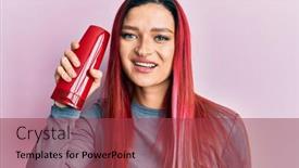  Presentation with shampoo - Beautiful PPT layouts featuring young-caucasian-woman-holding-shampoo backdrop and a red colored foreground