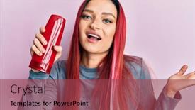  Presentation with shampoo - Colorful presentation enhanced with young-caucasian-woman-holding-shampoo backdrop and a red colored foreground
