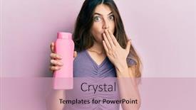  Presentation with shampoo - Colorful theme enhanced with young-caucasian-woman-holding-shampoo backdrop and a coral colored foreground