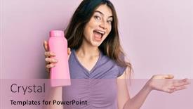  Presentation with shampoo - Beautiful slide set featuring young-caucasian-woman-holding-shampoo backdrop and a coral colored foreground