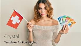  Presentation with switzerland - Audience pleasing slide deck consisting of young-caucasian-woman-holding-switzerland backdrop and a mint green colored foreground