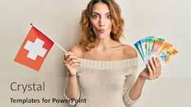  Presentation with switzerland - Slide deck enhanced with young-caucasian-woman-holding-switzerland background and a soft green colored foreground